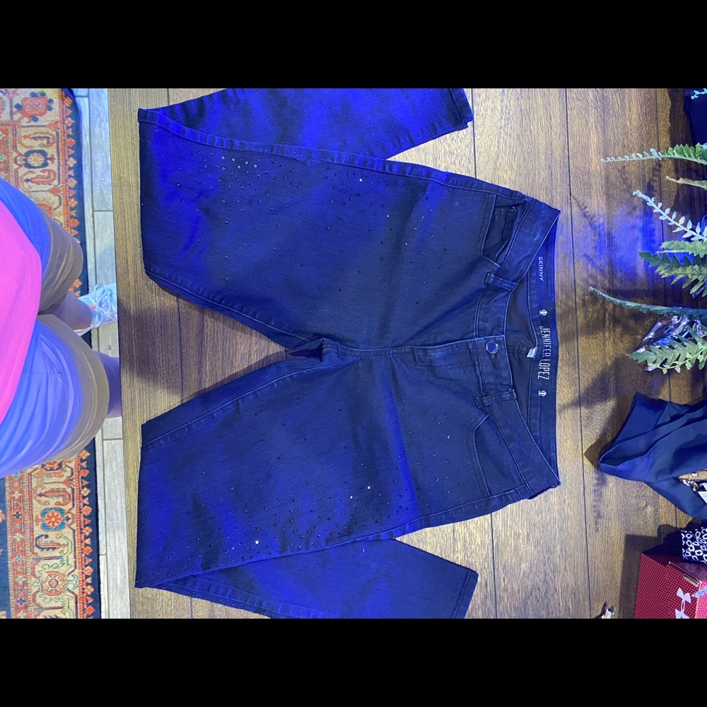 Cute navy Jennifer Lopez bejewels jeans